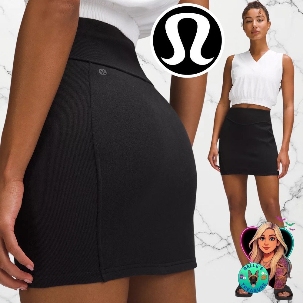 Lululemon Womens XL Scuba High-Rise Mini Skirt Black Soft Stretch Ribbed Sides